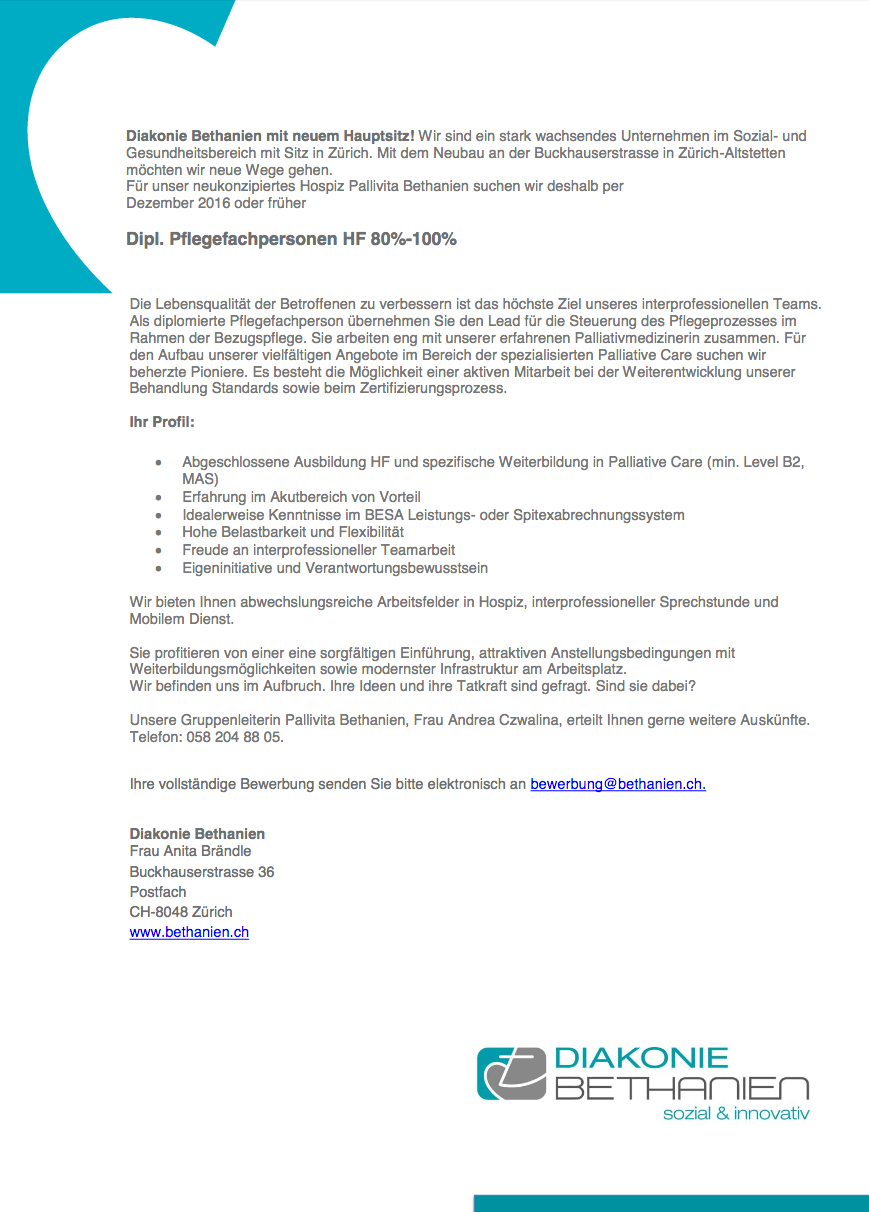 Stelle Jobs Diakonie Wabern Dipl. Pflegefachpersonen HF